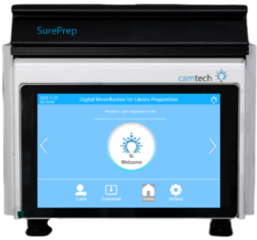 SurePrep touchscreen interface showing digital microfluidics for library preparation